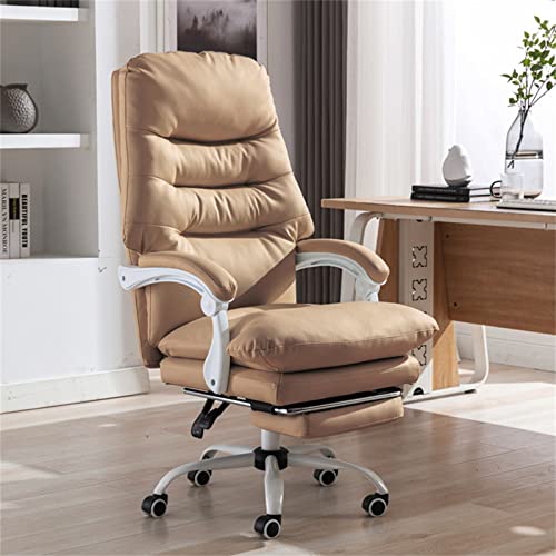 Drehbarer Schreibtischstuhl aus PU-Leder, ergonomischer Chefsessel mit Fußstütze, einstellbarer Höhe und Neigungsfunktion, Chefsessel mit hoher Rückenlehne, für das Home-Office-Schlafzimmer, Khaki