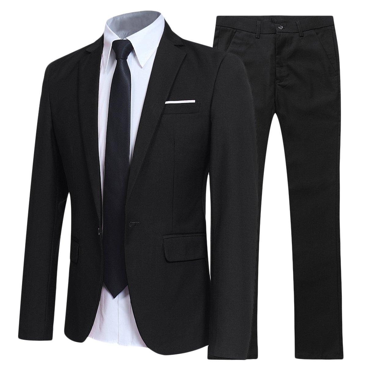 Allthemen Anzug Herren Anzüge Slim Fit 2 Teilig Business Herrenanzug Sakko Hose Schwarz XXL