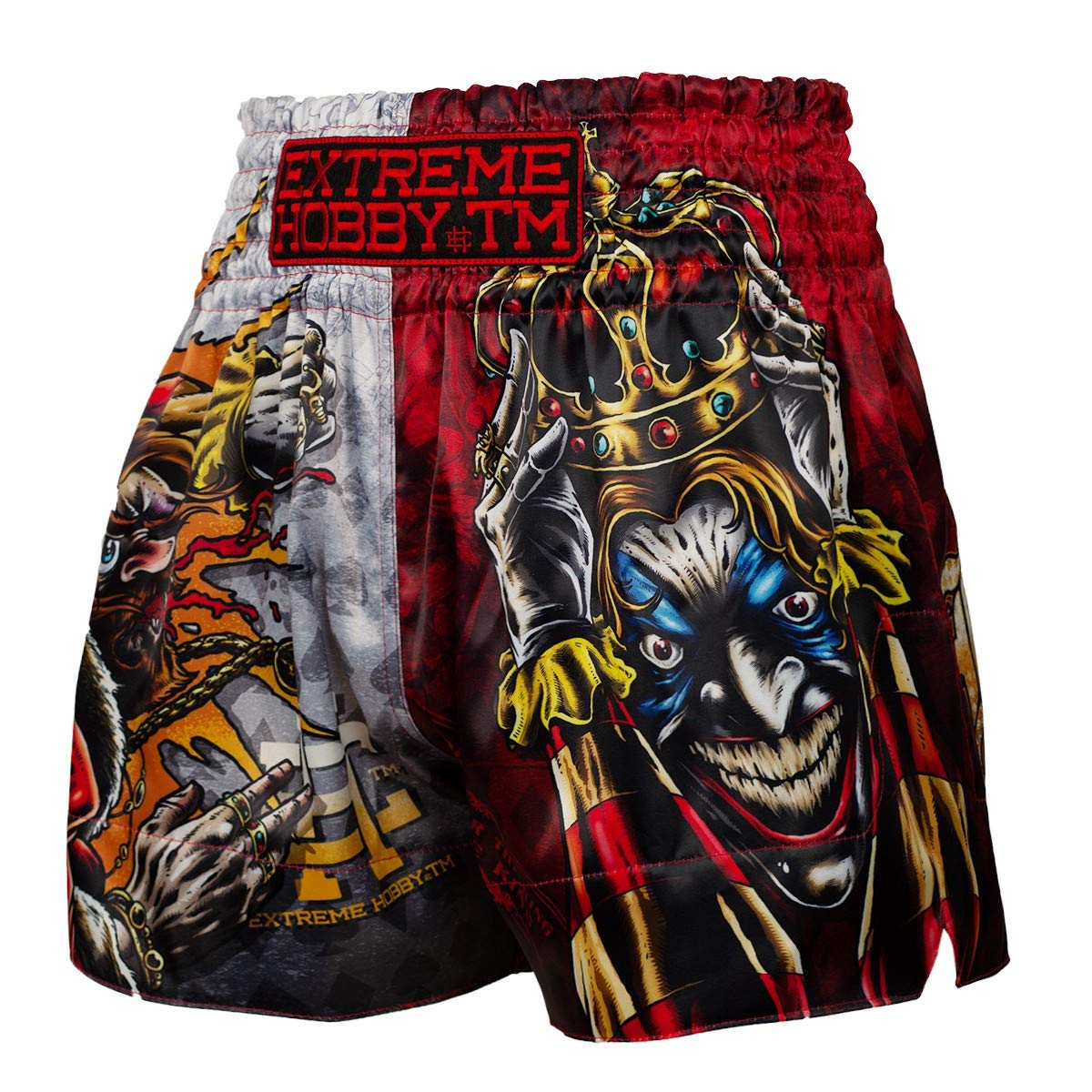 EXTREME HOBBY Muay Thai Shorts Killer Cards 2, Ultraleichte Satin Dehnungsbeständig Kordelzug Männer Thaibox Hose für Herren