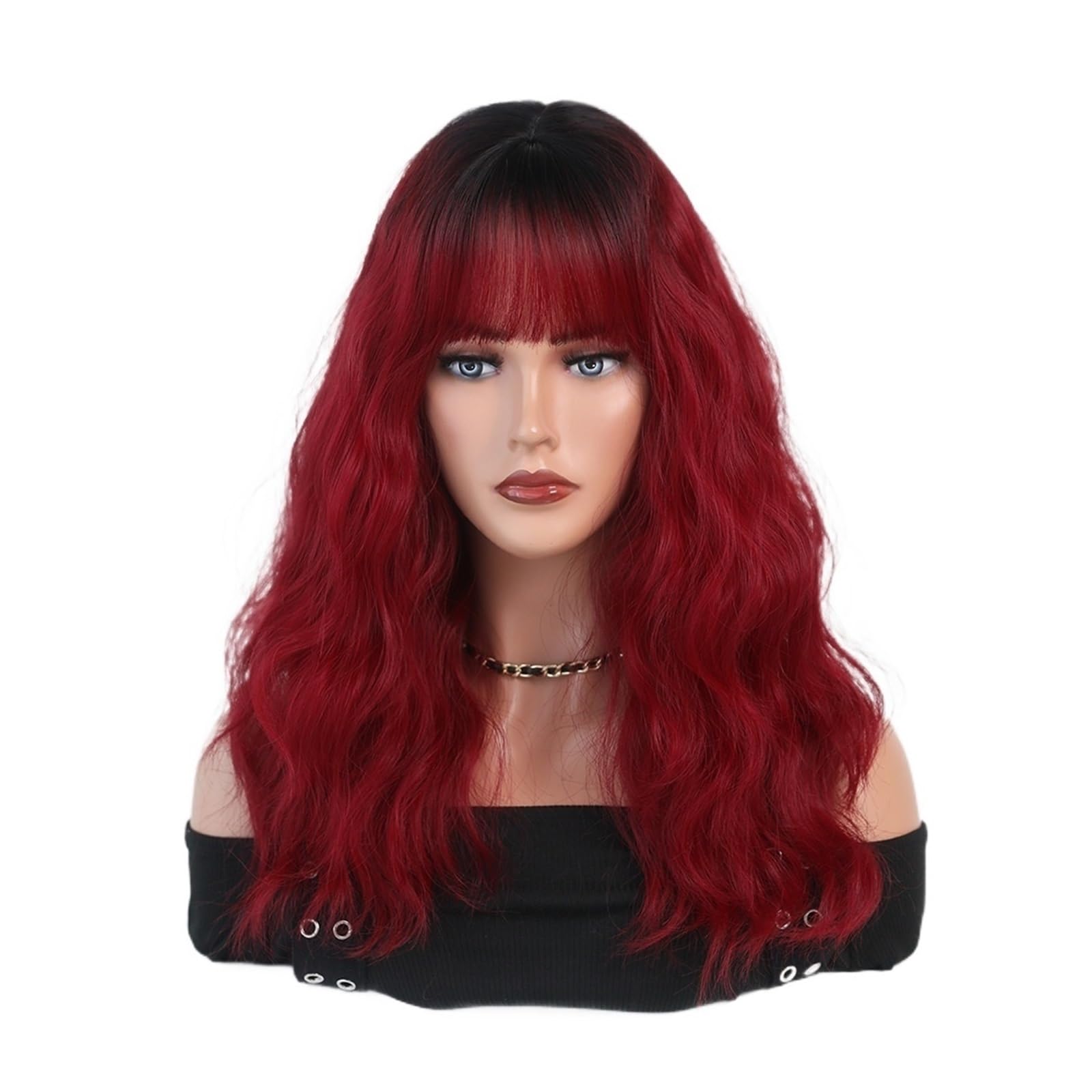 Perücken Cosplay-Party, täglicher Gebrauch, hitzebeständig, Halloween, langes, wassergewelltes, blau-rotes Haar, synthetische Perücken mit Pony for schwarze und weiße Frauen Damenperücke(MW8262-1)