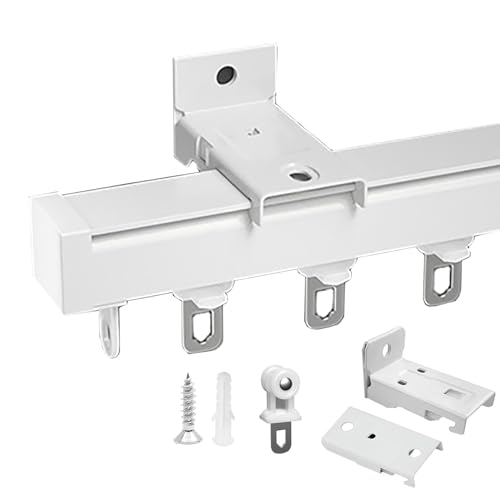 Aluminium Single Track Vorhangschiene, Decken- oder Wandmontage, Robustes Vorhangschienensystem, Deckenschiene Gardinenschiene für Wohnzimmer, Hotel, Krankenhaus, Klassenzimmer (50–600 cm) (Color : W