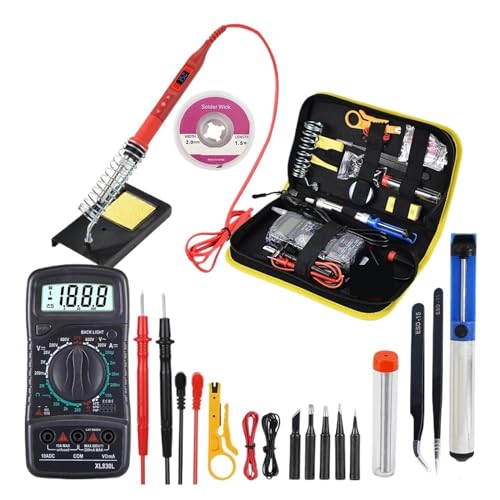 WLLKIY Lötkolben-Kits Mit Digital-Multimeter 100W Multifunktions-Taste Lötstation Einstellbare Temperatur Sicher Und Stabil(Red kit-01)