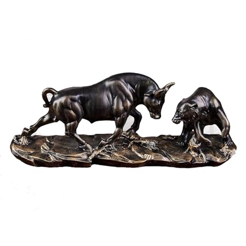 SchAan Charging Bull Thrusting Bear Figuri-Abstrakt Kunst Tischplatte Rinder Figur Finanzmakler Geschenk,Deko Skulptur Modern,Schwarz