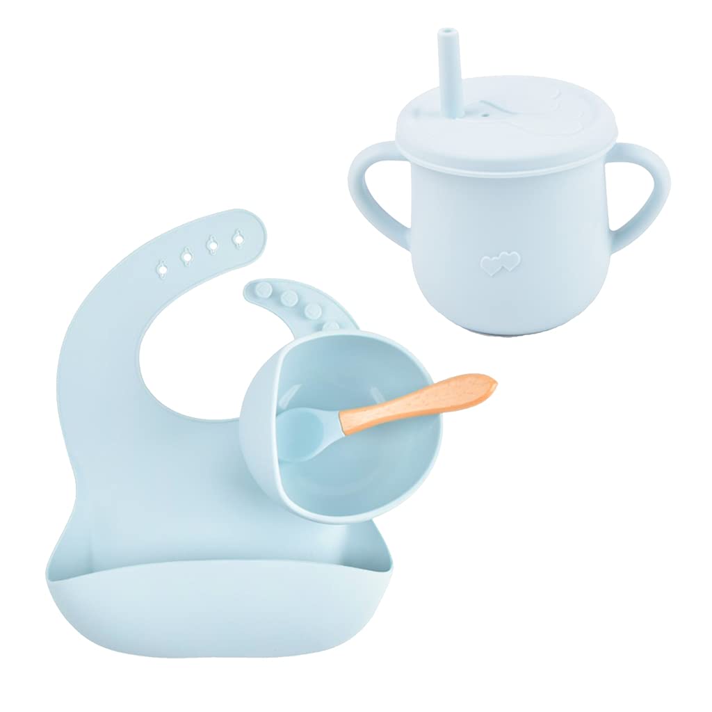 Silikon Essteller Set Für Kleinkinder Bestehend Aus Silikonmaterial Baby Saugnapfschale Babylöffel Lätzchen Und Tasse