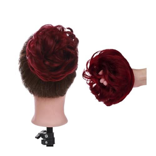 Haarteile Haarknoten Synthetischer, unordentlicher Haarknoten, Haarknoten, künstliches Haar, Chignon, elastisches Haarband, Haarteile for Frauen, Hochsteckfrisur, Donut-Chignon Brötchen Haare(Burgundy