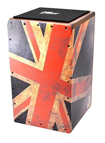 VOLT Cool-Cajon "Cajon Union Jack" Design Percussion (Cajon Set inkl. Lernbuch Cajon-Schule Cajon Basics + CD & Seatpad, Größe:L) geeignet ab 10 Jahren