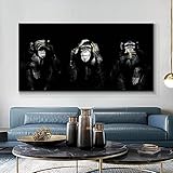 Mordern Leinwand Kunst Tier Affe Leinwand Malerei Wandkunst Drei Lustige Affen Poster Drucke Bild für Wohnkultur 60x120cm (24x48in) Rahmenlos