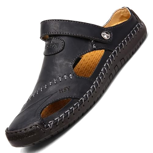 letaofang Sandalen Herren Leder Strand Hausschuhe Wandersandale Outdoorschuhe Sommer Trekkingschuhe Pantoletten Slipper Clogs