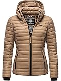 MARIKOO Damen leichte Übergangsjacke Steppjacke mit Kapuze Samtpfote Taupe Grey Gr. M