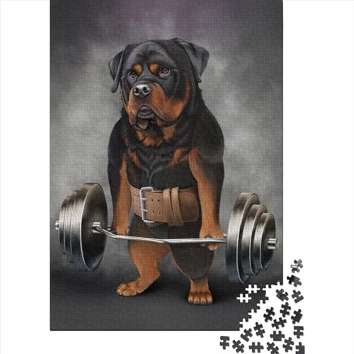 Rottweiler Lift Shrug Bar Holzpuzzle für Erwachsene und Jugendliche mit 1000 Teilen für Erwachsene und Jugendliche, entspannendes geistiges Lernspielzeug (Größe: 75 x 50 cm)