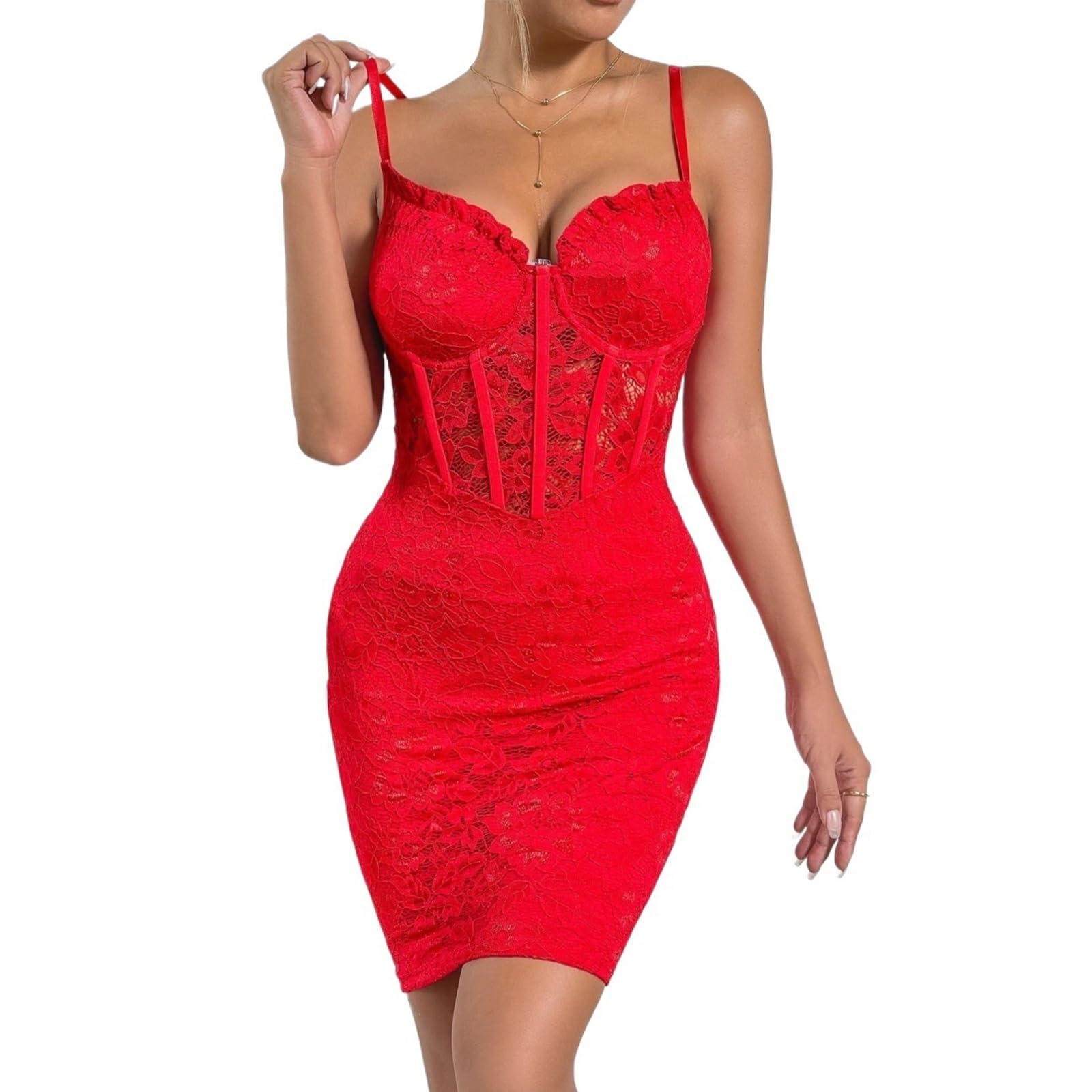 RYNDEX Bodycon Kleid Shapewear für Damen, Bauchweg Formend Unterkleid Leicht, Kontrolle Unterwäsche Kleid für Party Hochzeit Täglich Tragen, Miederkleider(Red,S)