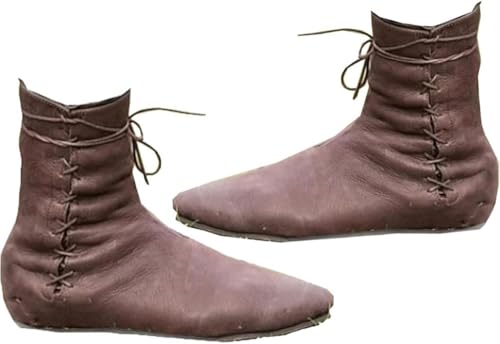 Mittelalterliche Piratenstiefel aus PU-Leder, Wikinger, Cosplay, Krieger, Ritter, Schnürstiefel, Renaissance, Flache Stiefeletten für Erwachsene und Kinder, Schwarz, 42 EU