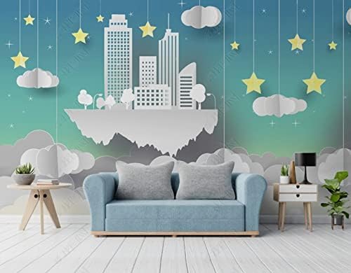 XLMING Cartoon Architektur Wolken Und Sterne Kinderzimmer Küche Esszimmer Arbeitszimmer Wohnzimmer TV Hintergrund Wand 3D Tapete-250cm×170cm