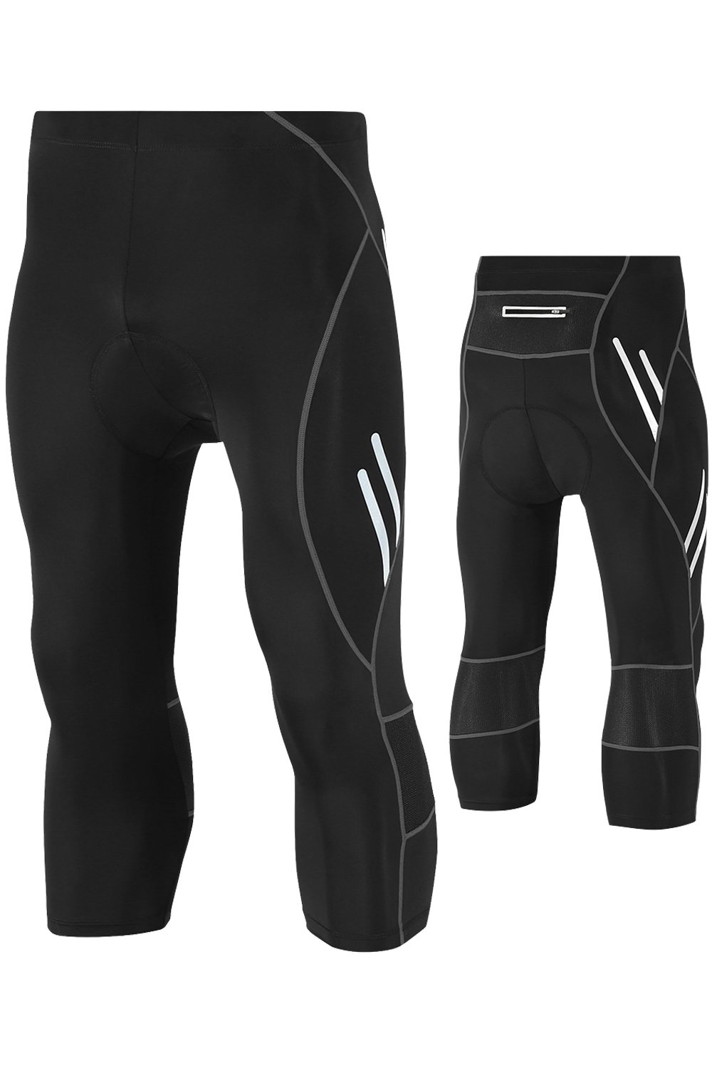 Mr.Stream Herren Radhose 3/4-Länge Fahrradhose mit Sitzpolste Radlerhose Professionelle Trainingshose Reflektierende Nacht Safe Kompressionshose Tights Radsport Hosen/Kurze 4XL Black