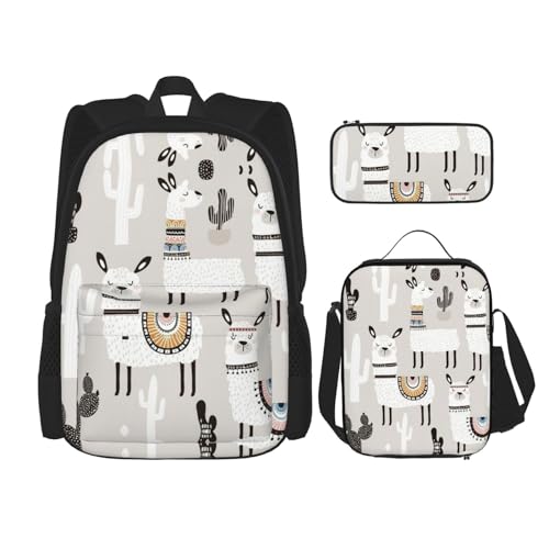 WURTON Niedliche Giraffe mit Farben, Sonnenbrille, lustiger Druck, Rucksack, Mädchen, Jungen, Schultaschen, Teenager, Lunchbox und Federmäppchen, 3-in-1-Büchertaschen-Set