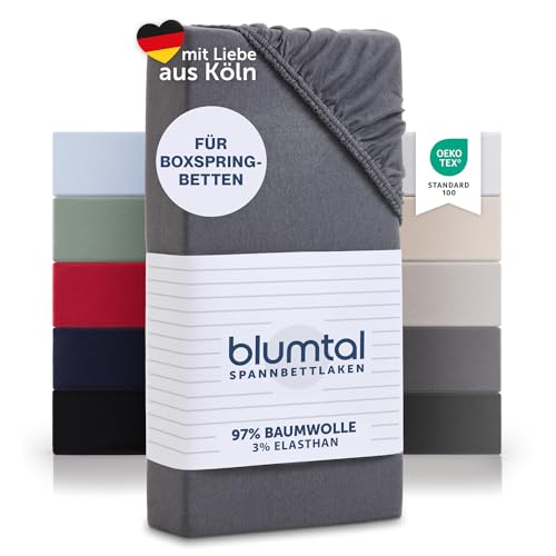 Blumtal Luxus Spannbettlaken 180x200cm Boxspringbett bis 40cm Höhe - Oeko-Tex Zertifizierte Baumwoll Bettlaken 180x200 Boxspringbett - Spannbettlaken 180x200cm Baumwolle - Grau