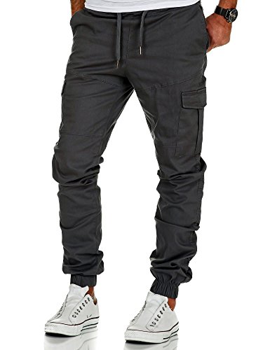 Amaci&Sons Herren Stretch Jogger Cargo Chino Jeans Hose 7006 Dunkelgrau W29