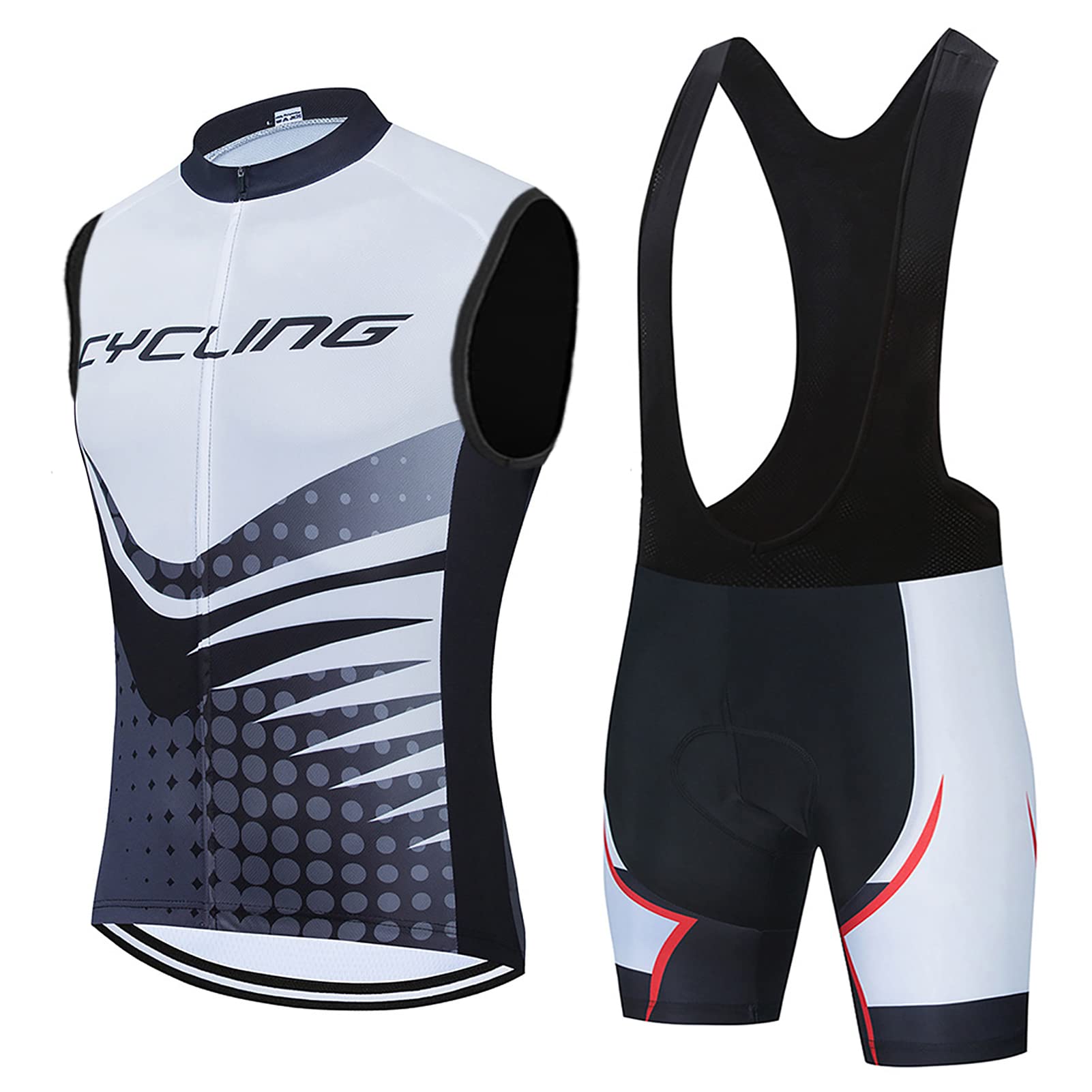 Radsportanzug Herren Sommer|Radtrikot Ärmellos Set Fahrradweste Anzug|Fahrradbekleidung Radweste Männer,Atmungsaktiv MTB Fahrradtrikot Sleeveless Oberteil und Radhose mit 19D Gel Sitzpolster(1,M)