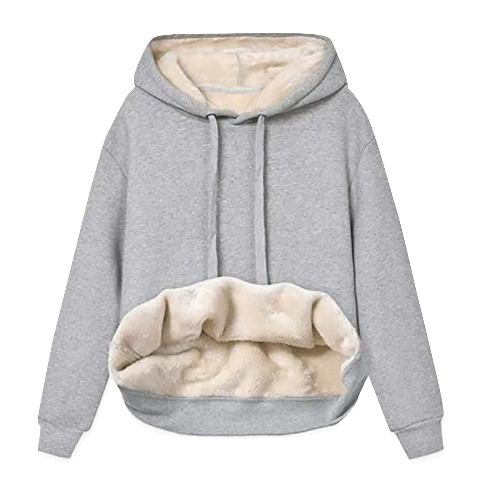 Sweatshirt Damen Gefüttert Warm Fleece Pullover Kapuzenpullover Sweatjacke Mit Kapuze Longsleeve Oversized Einfarbig Hoody Pulli Oberteile Teddy Langarmshirt Herbst Winter Kapuzenjacke Streetwear