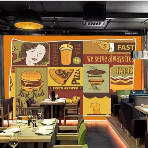 tyujlkjddlf Tapete Wandbild 3D Benutzerdefinierte Cafe Western Restaurant Tapete Brot Gebratenes Huhn Burger Tapete Hintergrund Wand 3D Dekoration Hintergrund Wandbild Wand Tuch-350Cmx245Cm