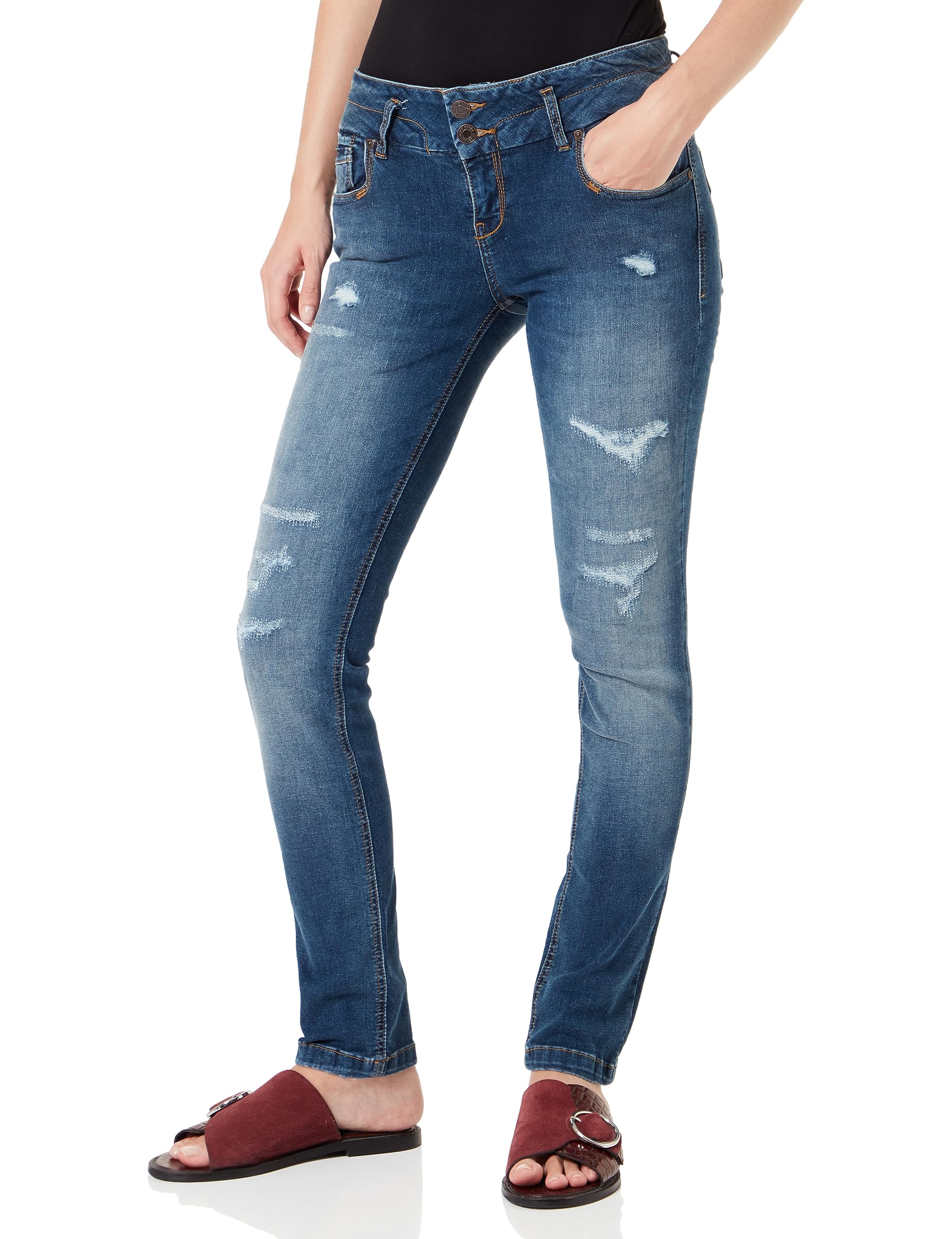 LTB Jeans Damen Jeans Zena - Jeans Damen Slim aus Baumwollmischung Slim Denim Dunkel mit Reißverschluss Niedrige Taille - Blau