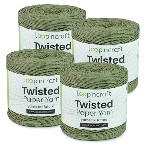 Papiergarn 4er-Set, Khaki-Farbe, Loopncraft, 1000m - 600g, Twisted Paper Yarn, Natürliches Papierkordel