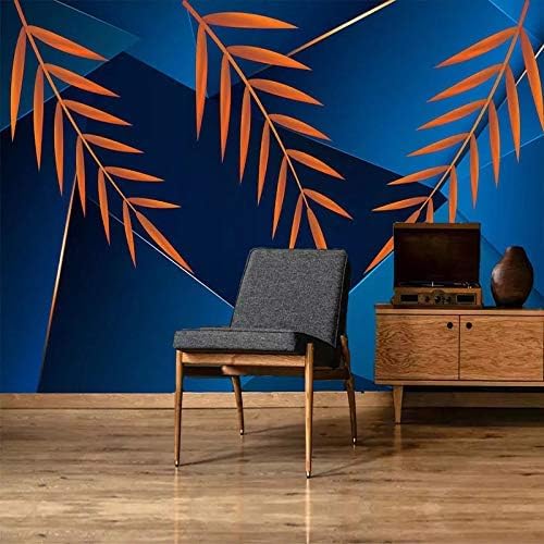 XLMING Abstrakt Minimalistisch Blau Orange Blatt Küche Esszimmer Arbeitszimmer Wohnzimmer TV Hintergrund Wand 3D Tapete-430cm×300cm