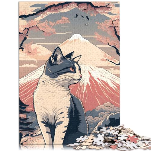 Puzzles, Geschenke, Spielzeuge, Japanische Katze, Mount Fuji, 1000-teiliges Puzzle für Erwachsene, Holzpuzzle, herausfordernd, aber unterhaltsam und humorvoll, 1000 Teile (50 x 75 cm)