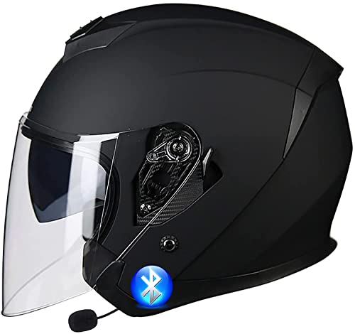 Motorradhelm Bluetooth Jethelm,DOT/ECE Zertifizierung mit Doppelvisier Vintage Motorrad Open Face Halbschale Retro Style Chopper Scooter BikerHelm Herren und Damen Helm