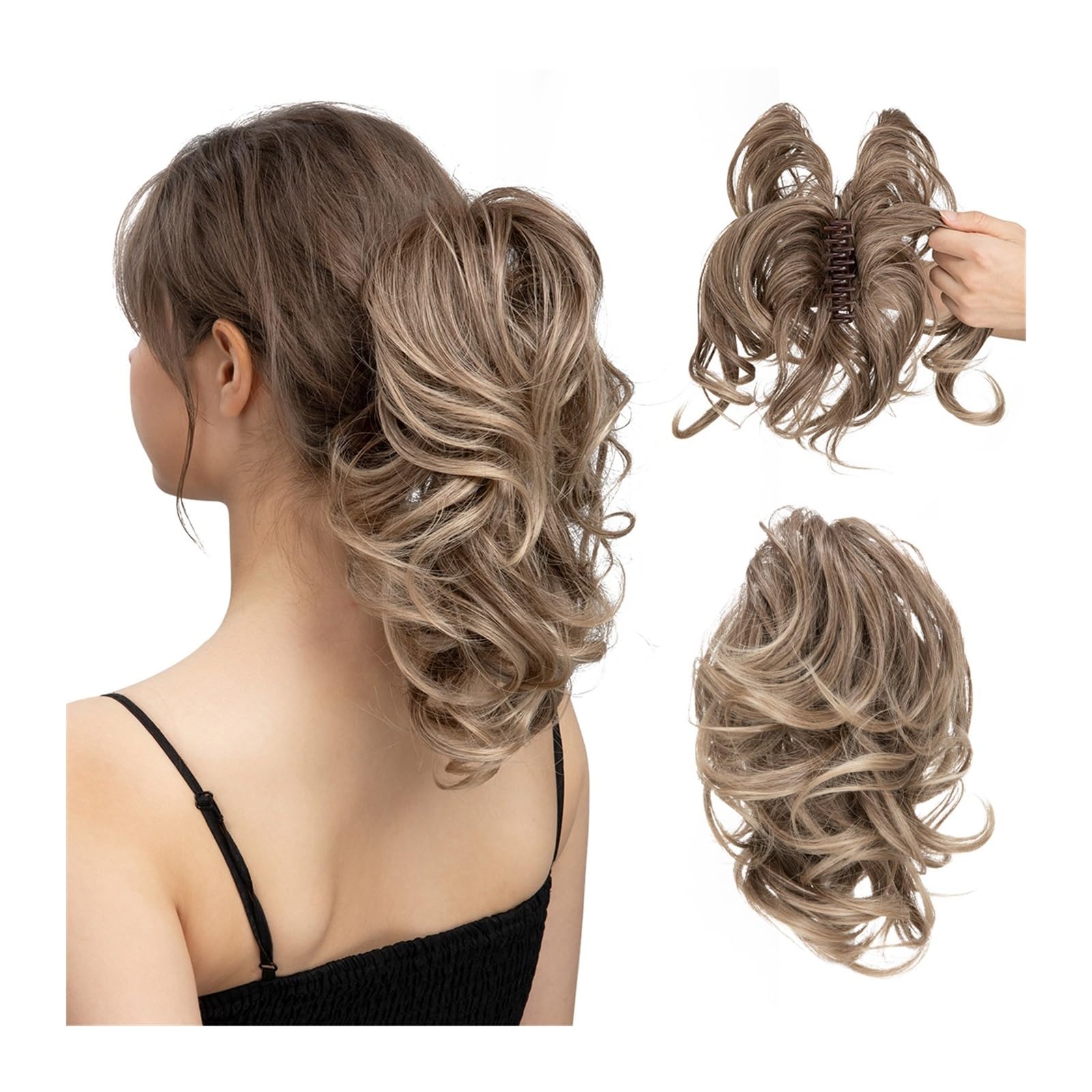 Haarteile Haarknoten Synthetische DIY Klaue Clip In Pferdeschwanz Haarverlängerungen Haarteil Haarknoten Gefälschte Schwarzblond Naturhaar Falscher Zopf for Frauen Brötchen Haare(8T16)