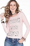 Cipo & Baxx Damen Longsleeve Langarmshirt Pullover Rundhals Shirt Stein-Besatz Design Ausgefallen Pink L