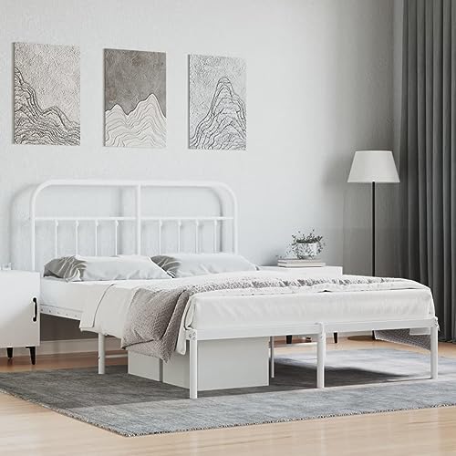 Lauuoeriau Home Items, Metall-Bettgestell mit Kopfteil, weiß, 135 x 190 cm, Doppelbett, Anzugmöbel