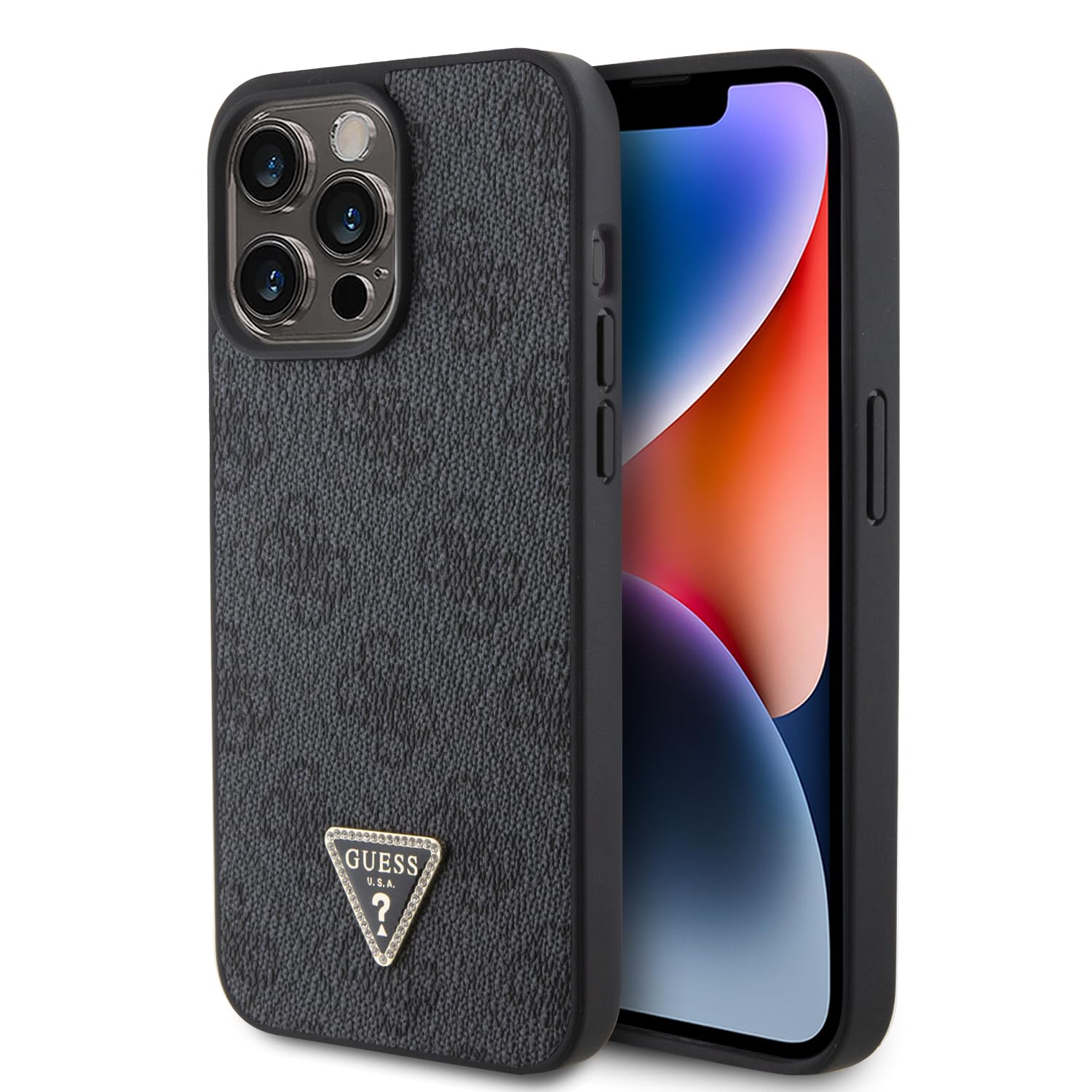 CG MOBILE GUESS GUHCP15XP4TDPK Hülle für iPhone 15 Pro Max 6.7'' Schwarz hardcase Leather 4G Diamond Triangle