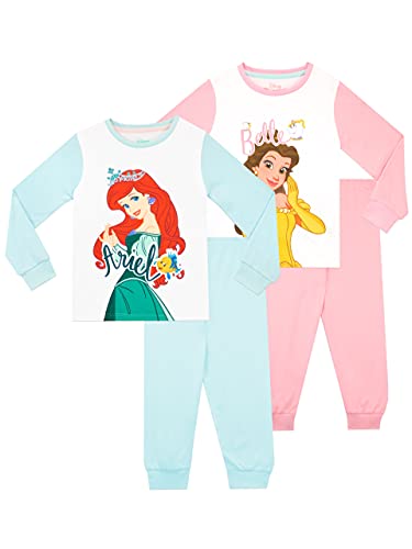 Disney Mädchen Ariel und Belle Schlafanzug 2 Packung Slim Fit Mehrfarbig 134