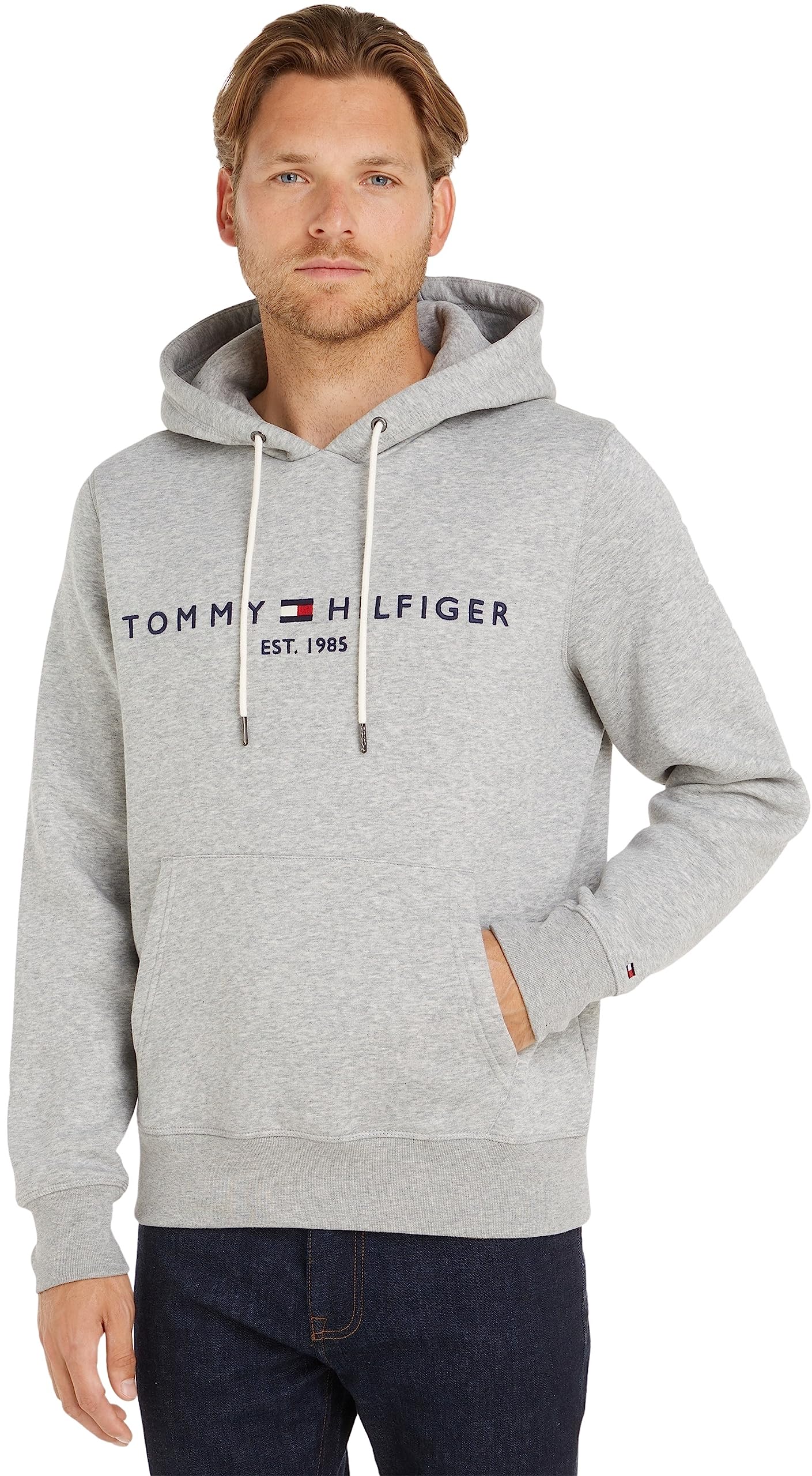 Tommy Hilfiger Herren Hoodie Core Tommy Logo mit Kapuze, Grau (Cloud Heather), L