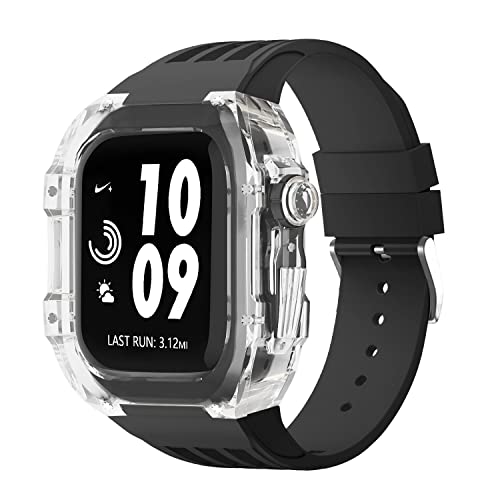 NEYENS Ersatz-Uhrenarmband aus Gummi mit transparenter Lünette, für Apple Watch, 44 mm, 45 mm, Urban Sportarmband, für iWatch-Serie S4, S6, SE, S7, 45 mm, Achat