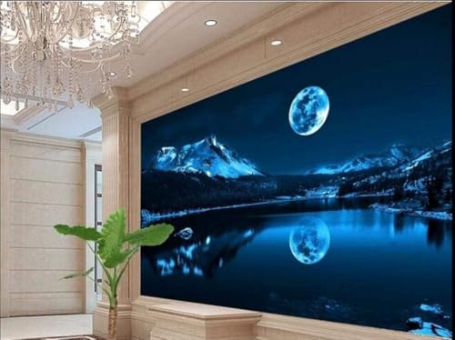 Romantischer Mondsee Nachthimmel 3D Tapete Poster Restaurant Schlafzimmer Wohnzimmer Sofa TV Dekorative Wand-350cm×256cm