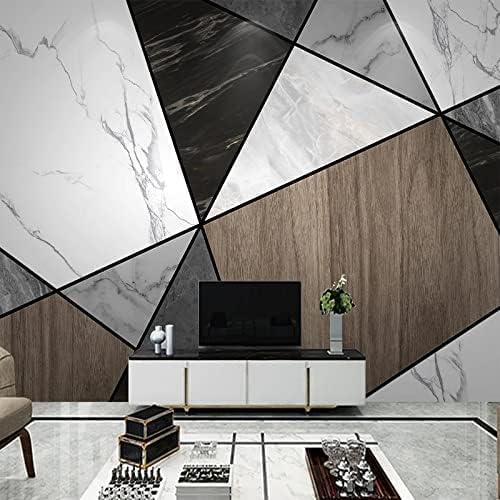 XLMING Kreative Geometrisch Marmorierte Holzmaserung Patchwork-Dekoration Küche Esszimmer Arbeitszimmer Wohnzimmer TV Hintergrund Wand 3D Tapete-250cm×170cm