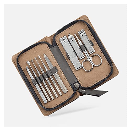 Zehennagelknipser Nagel Clippers Erwachsene Nagelpfleger Werkzeuge Maniküre Set Set 10 in 1 Edelstahl Professionelle Pflegekit mit braunem Leder Reise Fall Wahl Nagelknipser-Set