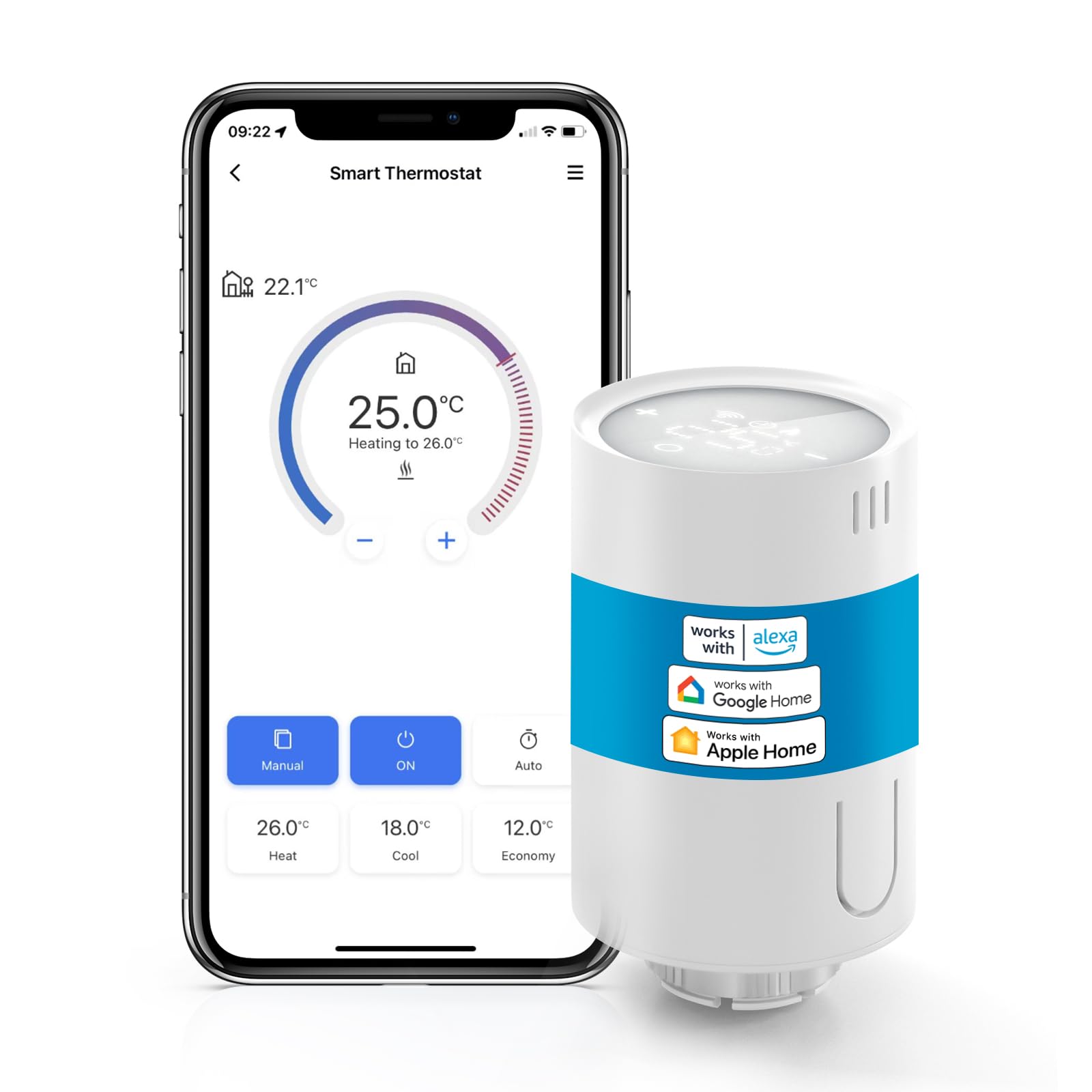 meross Smart Heizkörperthermostat kompatibel mit HomeKit, WLAN Heizungsthermostat Kompatibel mit Siri, Alexa und Google Assistant, Fernsteuerung, benötigt Hub, M30*1,5mm, 6 Adapter, 1pcs