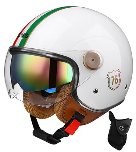 Offener Helm, Motorrad-Halbhelm, DOT/ECE-Zugelassener Motorrad-Sturzhelm Mit Sonnenblende, Retro-Vintage-Stil, Motorrad-Vespa-Jet-Helm Für Kinder, Jugendliche, Männer Und Frauen 30,L 58-59cmn