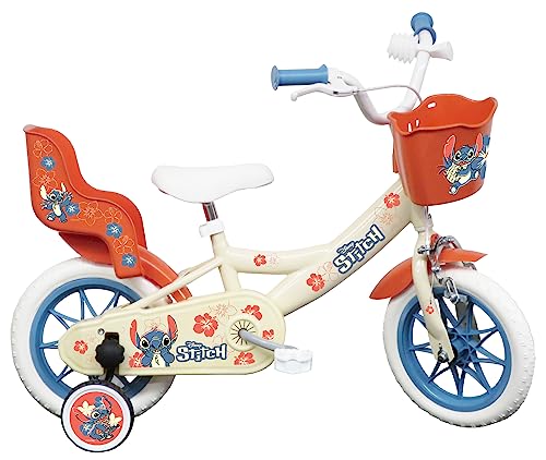 ALBRI Babys (Mädchen) 12 Zoll Stitch Fahrrad mit Korb und Puppenhalter bibiclet, Weiß, pollici