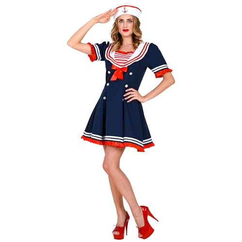 Widmann - Kostüm Matrosin, Kleid, Netzunterrock, Hut, Marine, Uniform, Mottoparty, Karneval