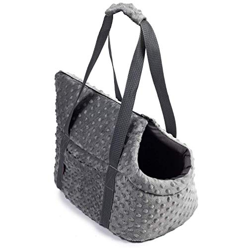 BoutiqueZOO Hundetasche, Welpentasche - Grau (Minky), L: 42x29x33 cm (LxBxH) - Tragetasche für kleinen und mittleren Hund, Welpen, Katze