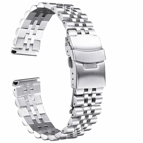 THBGTCNQ Seidenglänzendes 5-Perlen-Uhrenarmband 18 mm 19 mm 20 mm 22 mm 24 mm Edelstahl-Uhrenarmbänder Gürtelersatz Uhrenarmband mit Werkzeug(Silver,20mm)