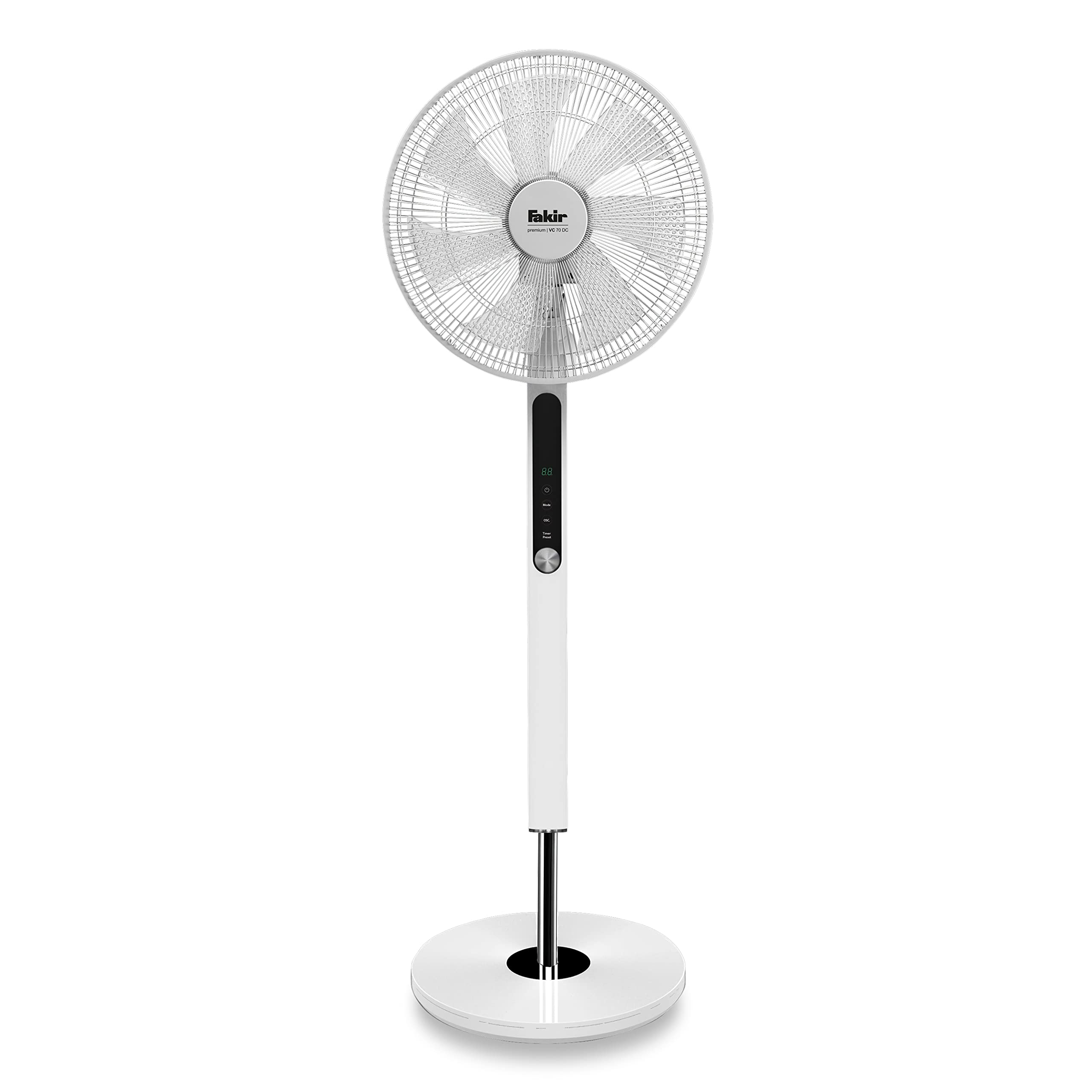 Fakir premium VC 70 DC – Höhenverstellbarer Standventilator mit Fernbedienung & 22 Leistungsstufen I Ventilator mit 70 °Oszillation & Timer I Weiß I 36 Watt