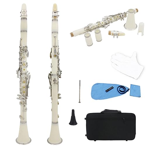 17 Tasten Klarinette Bb B Flache Professionelle Holzblasinstrument ABS Harz Rohr Klarinette Mit Box Musik Instrument Anfänger klarinetten (Color : White)