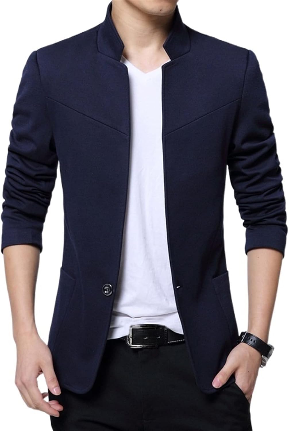 Herrenjacke Blazer Männer Flexible und leichte Jacken Männer Stehkragen Männer Blazer Slim Fit Herren Männer Übergröße,Blau,XL