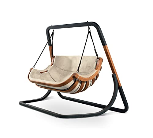 4IQ Outdoor Hängesessel mit Gestell für Kinder und Erwachsene 183x86x17 cm - Hängestuhl Outdoor Wetterfest mit Kissen - Hanging Chair 2 Personen - Hängesitz mit Ständer - Hänge Sessel Garten