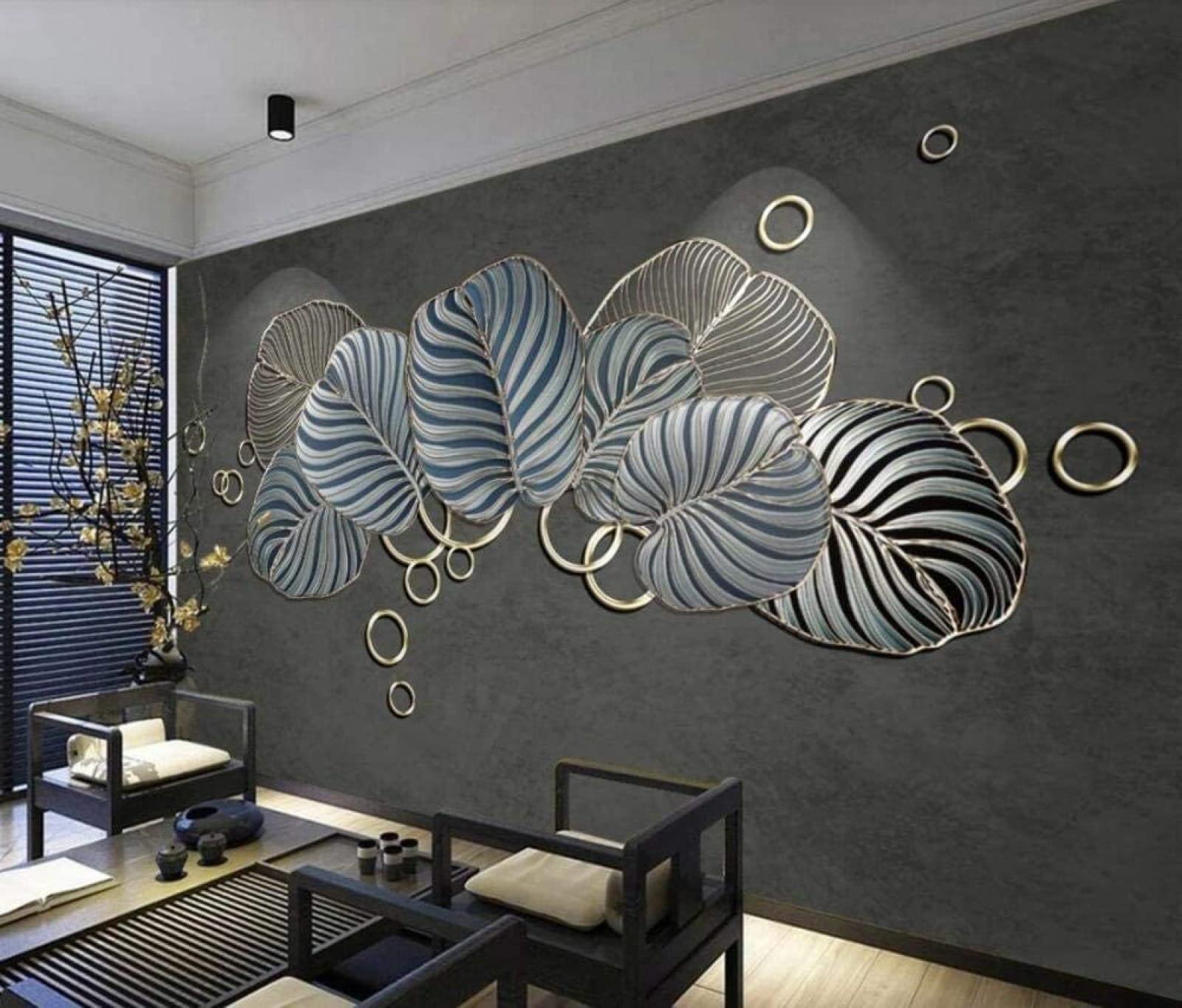 Geprägte goldene Linie verlässt Dekortapeten Wandbild Tapete Wanddekoration fototapete 3d Vlies wandbild Schlafzimmer-350cm×256cm